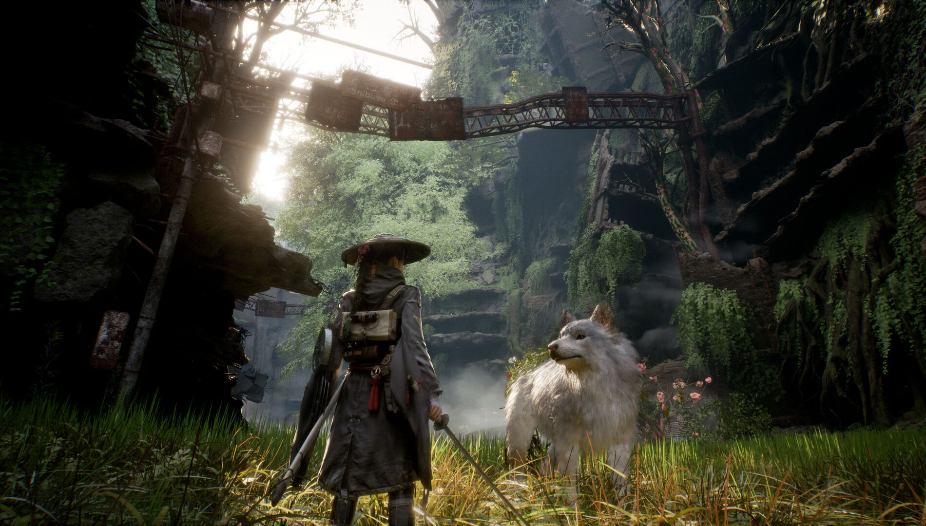 終末後の日本4026年のフィールド風景、廃墟と自然が混在する世界