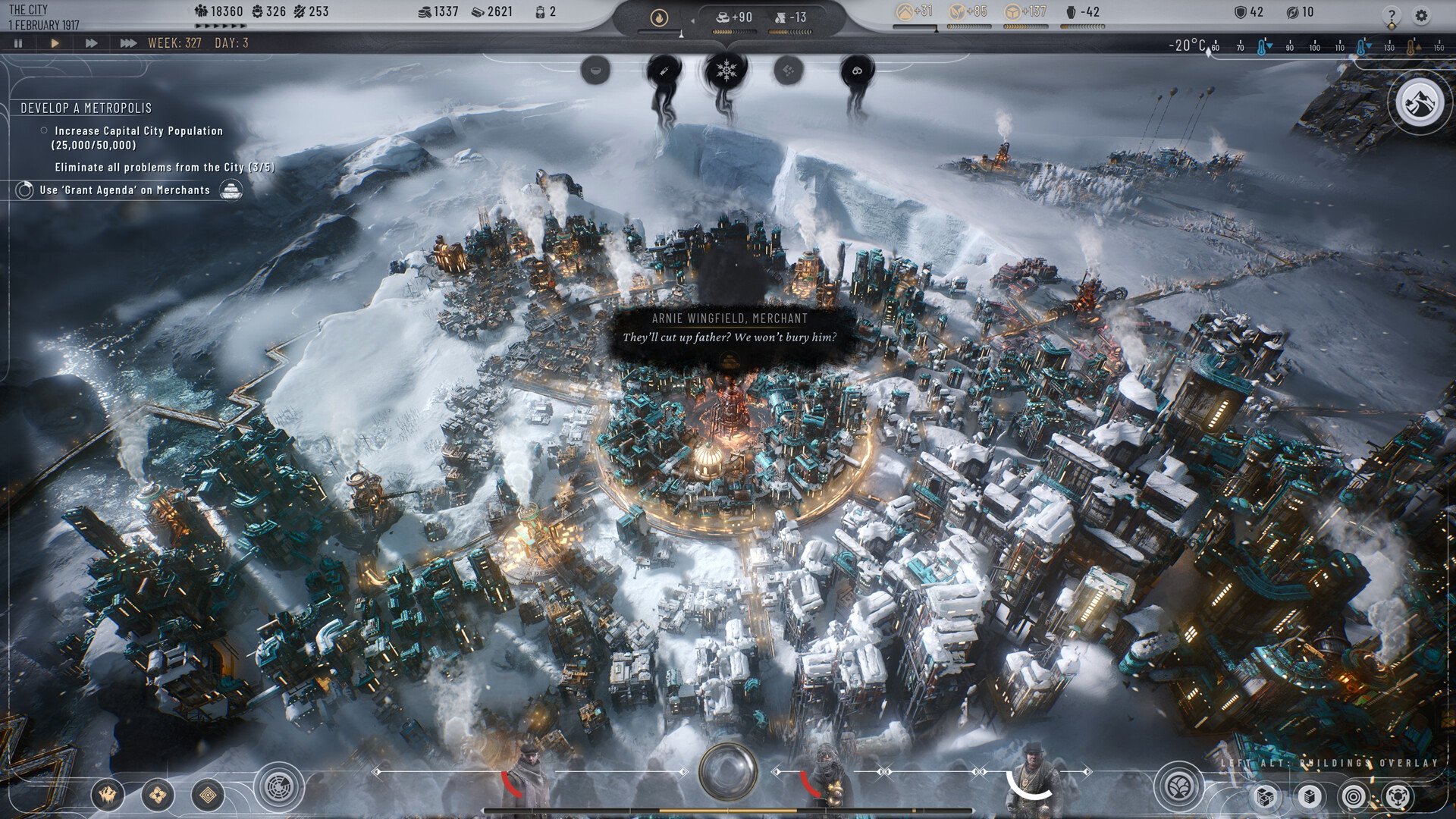 Frostpunk 2 ヘクスマップのディストリクト建設画面