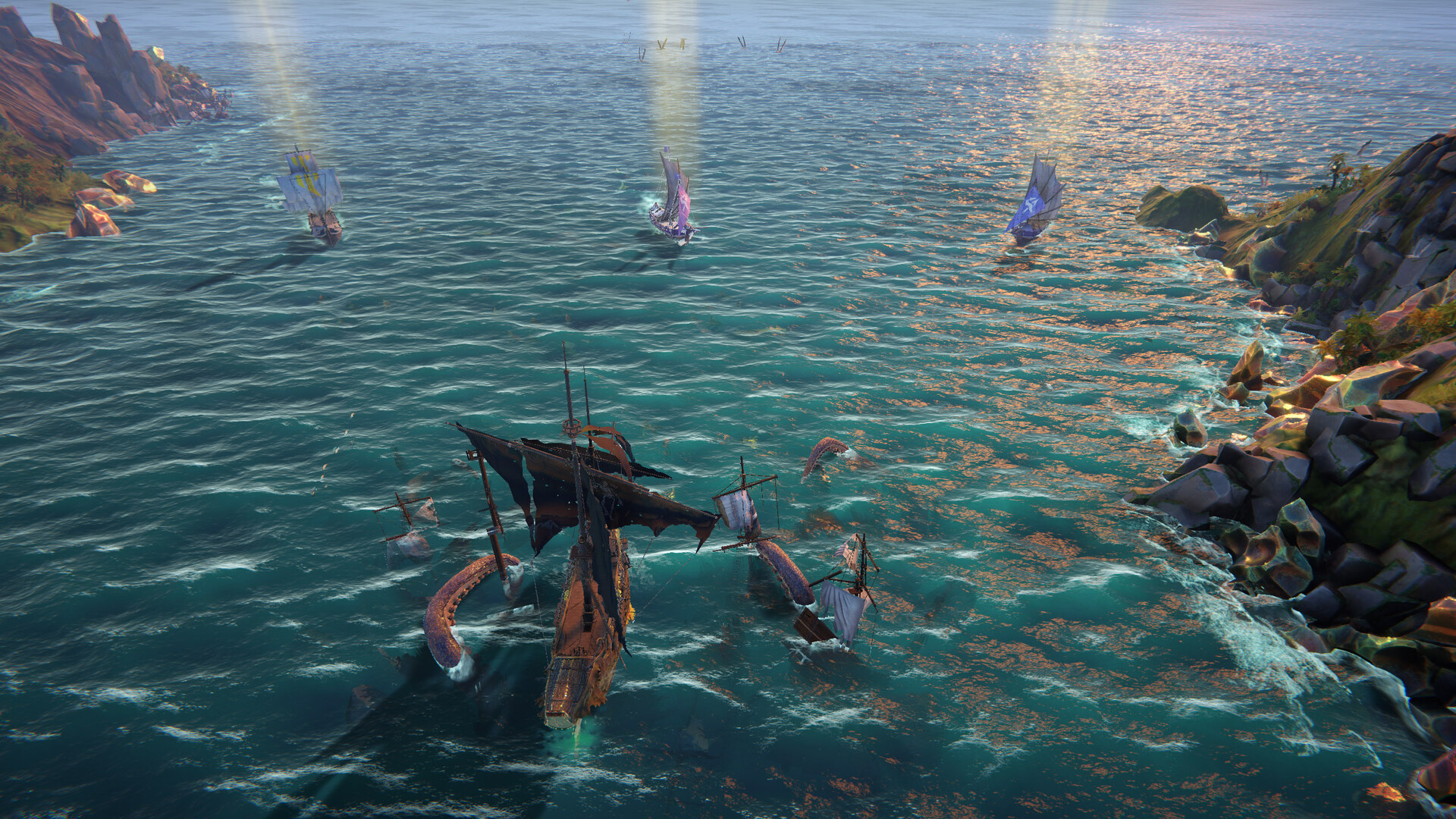 Rogue Waters 海戦フェーズ 砲台を選んで敵船を攻撃する画面