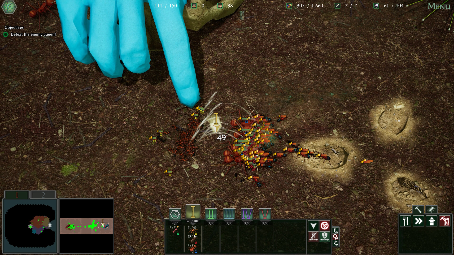 Empires of the Undergrowth フェロモンマーカーで指示を出す場面