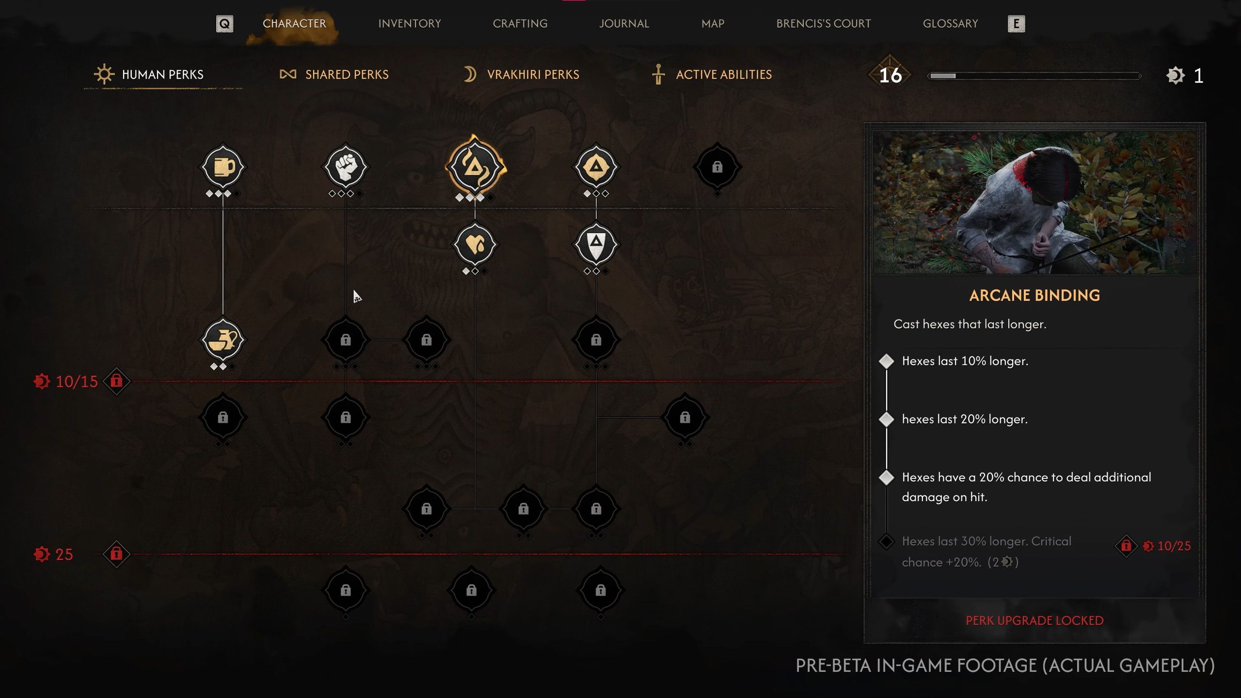 The Blood of Dawnwalker - スキルツリー画面(Human/Vrakhiri/Shared Perks)